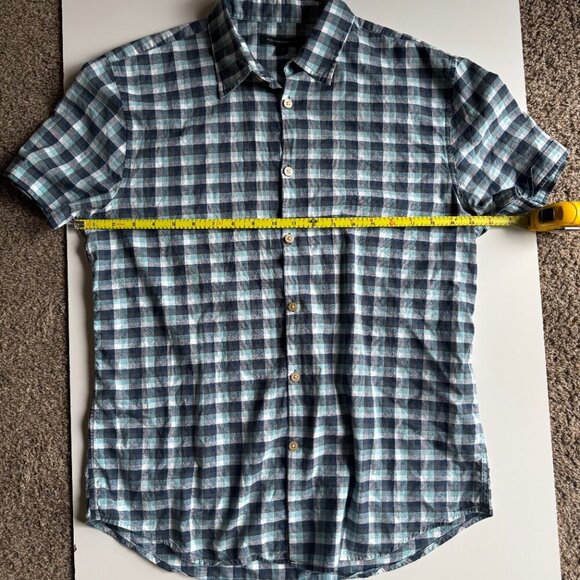 John Varvatos Checkered Plaid 100% Cotton Button-Down Size Medium Blue Black - Picture 4 of 6